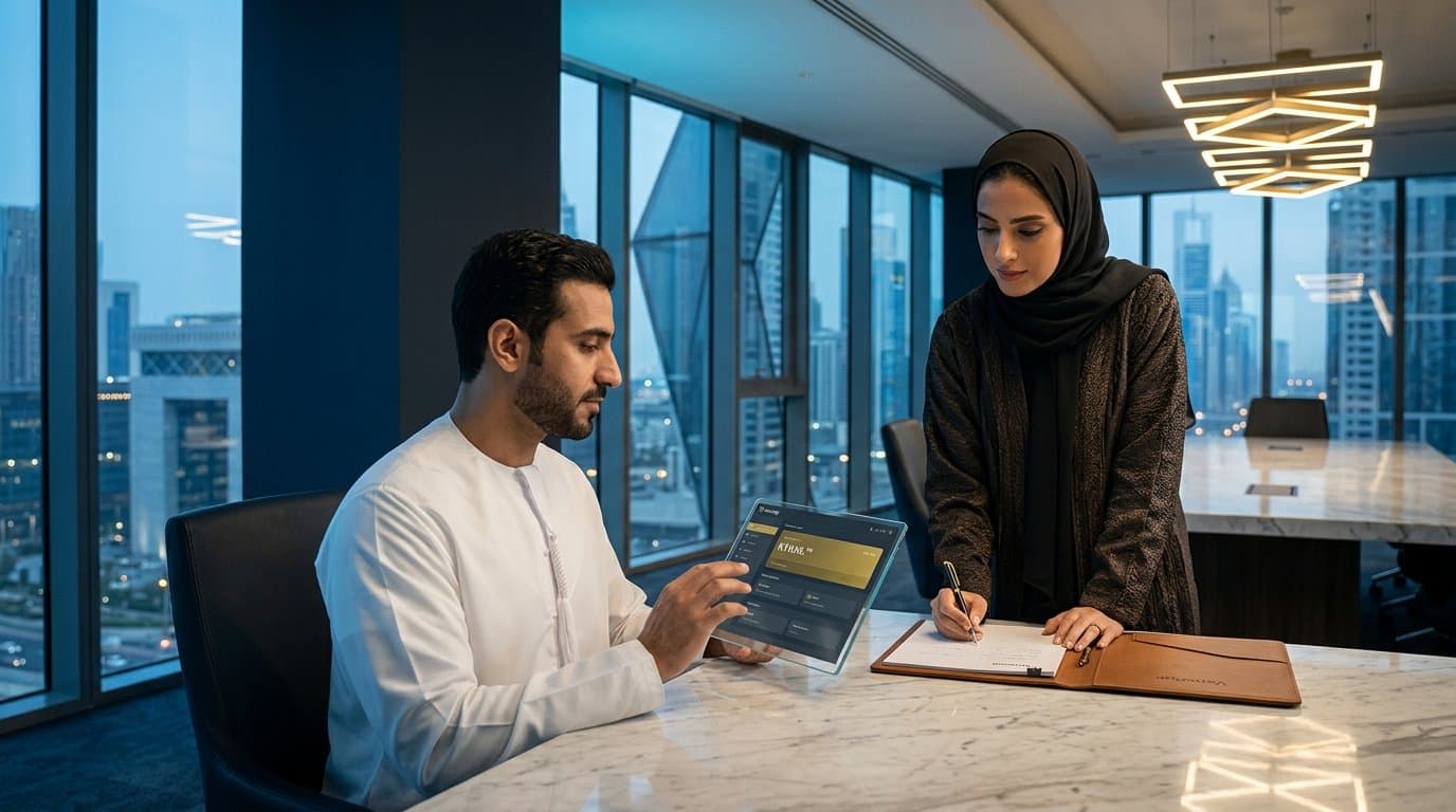 Emirati client and compliance officer completing KYAML document signing